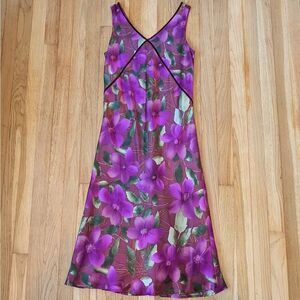 Vintage casual corner purple midi silk satin sleeveless midi dress with velvet